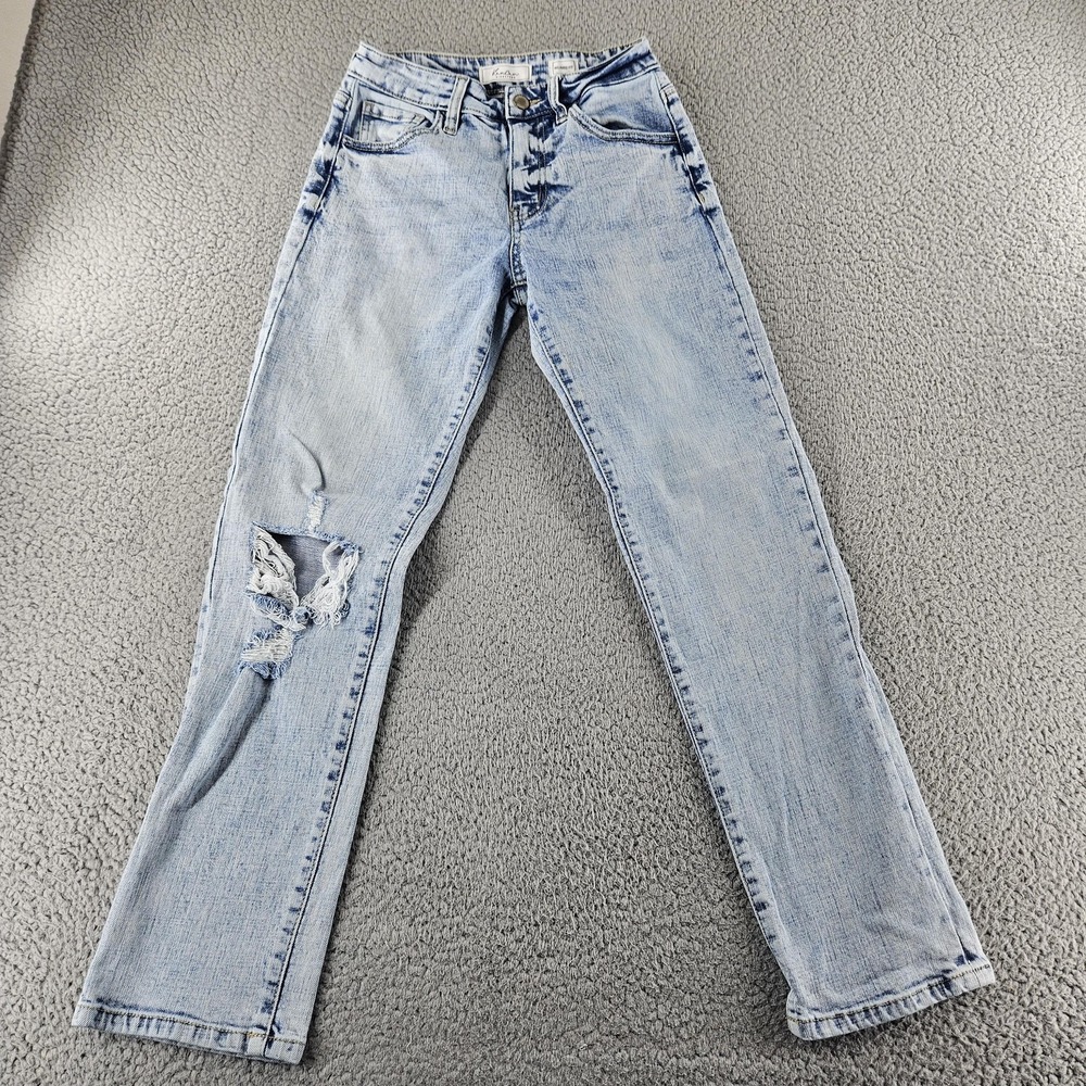 KanCan Jeans Womens 23 Blue‎ Signature High Rise Relaxed Stretch Jean Distressed